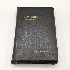 1940s KJV Holy Bible Illustrated Zippered Leather Cover Self Pronouncing
